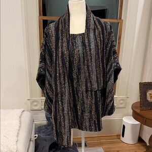 NWT Striped Black and Gray & Teal Women's Poncho/Sweater
OSFA